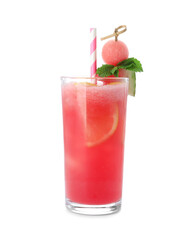 Delicious fresh watermelon drink on white background