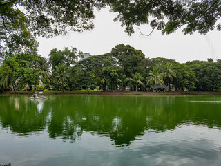 Park with a lake in bangkok thailand