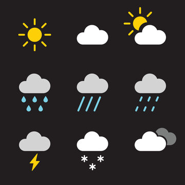 Vector illustration of flat color weather icons