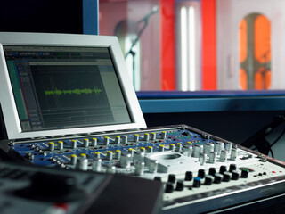 Mixing Deck And Monitor In Recording Studio