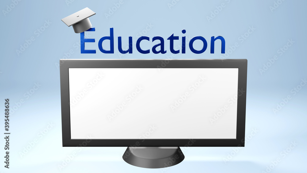 Poster 3d rendering of computer monoblock monitor display isolated on a white background on pastel light bl