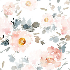 Seamless summer pattern with watercolor flowers handmade. - 395489050