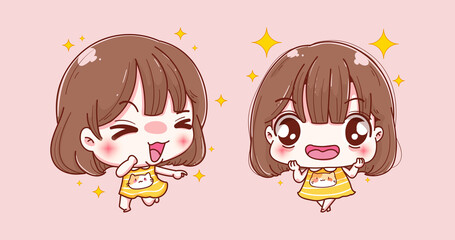 Happy girl smile and character design.