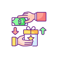 Reward based crowdfunding RGB color icon. Individuals contributing small amounts of money to project in return for some kind of reward. Isolated vector illustration