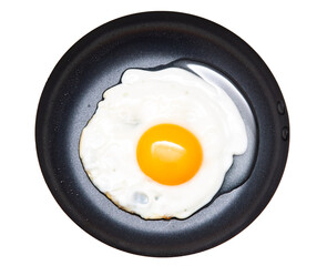 fried chicken egg in a frying pan on a white background