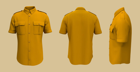 Men's short sleeves military shirt mockup. 3d rendering, 3d illustration