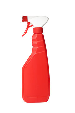 Red Spray Bottle Of Cleaning Product Isolated On White