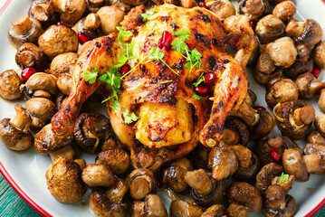 Fried chicken with mushrooms