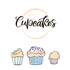 Labels for Cupcakes. Vector lettering for a pastry shop. Name of the sweets. 