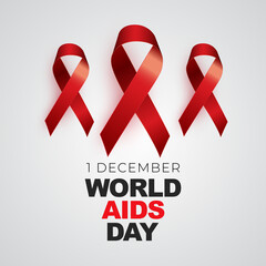 1 December World Aids Day Concept with Red Ribbon Sign. Vector illustration