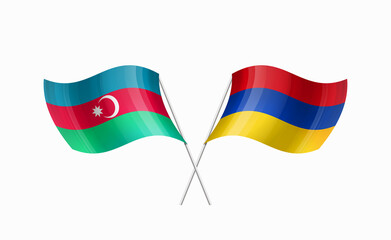 Azerbaijan and Armenia flags state symbols isolated on background national banner. war for independence of Azerbaijan , Armenia. Illustration banner with realistic state flag.