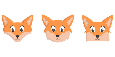 Set of cartoon foxes. Different shapes of animal faces.
