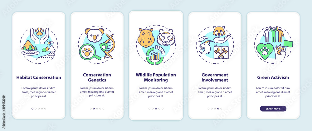 Poster preserve nature onboarding mobile app page screen with concepts. habitat conservation. environment p