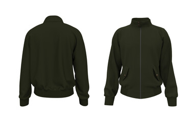 Harrington jacket mockup front and back views, 3d illustration, 3d rendering
