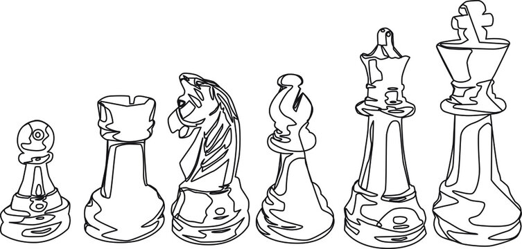Six chess pieces, Basic chess pieces .  Chessmen.