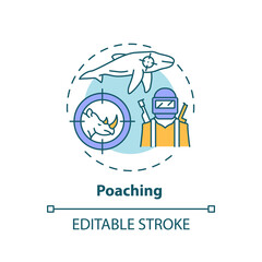 Poaching concept icon. Illegal hunting, fishing. Trap animal. Abuse and cruelty. Endangered wildlife idea thin line illustration. Vector isolated outline RGB color drawing. Editable stroke