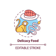 Delicacy food concept icon. Exotic animal abuse. Unethical eating. Extinction danger. Wildlife conservation idea thin line illustration. Vector isolated outline RGB color drawing. Editable stroke