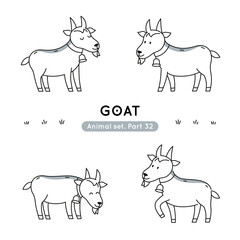 Set of doodle goats in various poses. Collection of cute characters isolated.