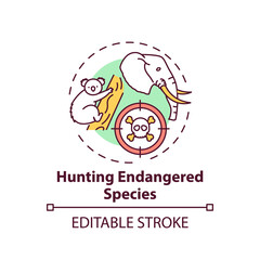 Hunting endangered species concept icon. Biodiversity loss. African animal abuse. Australia wildlife idea thin line illustration. Vector isolated outline RGB color drawing. Editable stroke