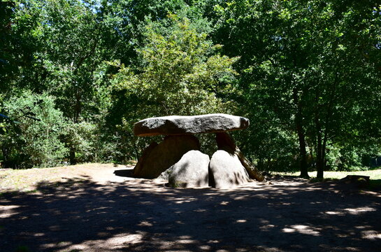 Prehistoric megalithic Dolmen de Axeitos, neolithic stone structure used as a tomb and dated 4000-3600 BC. Riveira, Rias Baixas, Coru&ntilde;a, Galicia, Spain.
