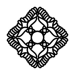 square-shaped intertwined ornament. black isolated contour drawing by hand. tattoo, logo, print.