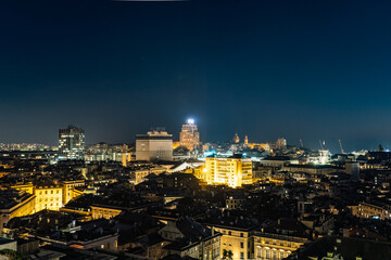 View of the city center of Genoa at night