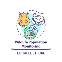 Wildlife population monitoring concept icon. Survey on wild animals. Ecosystem research data. Conservation idea thin line illustration. Vector isolated outline RGB color drawing. Editable stroke