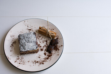 Delicious biscuit cake with chocolate.
