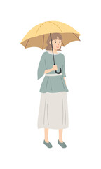 Vector illustration of young woman holding an umbrella.