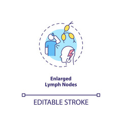 Enlarged lymph nodes concept icon. CFS symptom idea thin line illustration. Painless lump in neck. Feeling tired without reason. Vector isolated outline RGB color drawing. Editable stroke