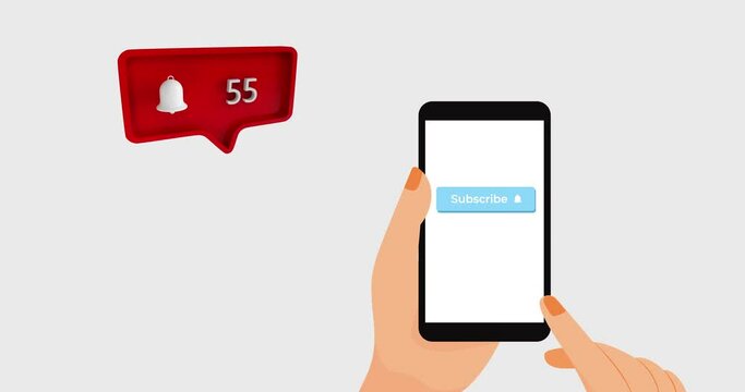 Animation of smartphone screen with subscribe and red speech bubble