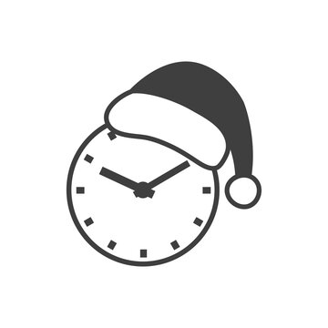 Tiempo de navidad. Logotipo gorro de Papá Noel con reloj en color gris