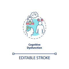 Cognitive dysfunction concept icon. CFS symptom idea thin line illustration. Experienced problems with memory, attention. Multiple sclerosis. Vector isolated outline RGB color drawing. Editable stroke