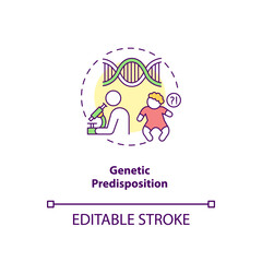 Genetic predisposition concept icon. Chronic fatigue risk inheriting idea thin line illustration. Inherited genetic susceptibility. Vector isolated outline RGB color drawing. Editable stroke