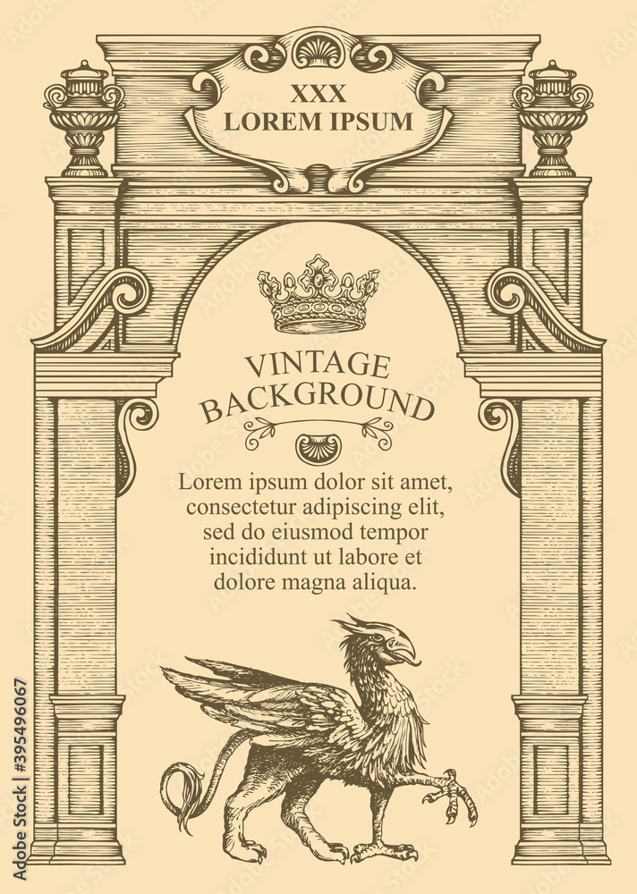 Aufkleber vintage background or frame for a certificate or diploma in the form of a classic building facade. v