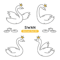 Set of doodle swans in various poses. Collection of cute characters isolated. © Mariya Rigel