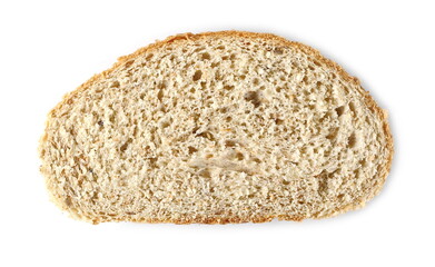 Bread with sesame seeds slice isolated on white background, top view
