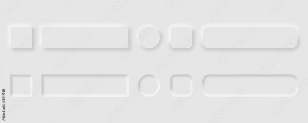 Fototapete Vector editable neomorphic buttons set. Sliders for websites, mobile menu, navigation and apps. Simple elegant Neomorphism trendy 2020 designs element UI components isolated on white background