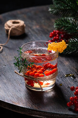 cocktail with ice vapor. Cranberry drink. Berry mojito. Berry lemonade. Christmas drink. Alcoholic drink. Martini cocktail