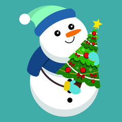 Cute snowman christmas.for Christmas cards, banners, tags and labels.Vector illustration	