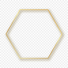 Gold glowing hexagon frame with shadow