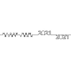 Happy New year 2021. One line logo .vector