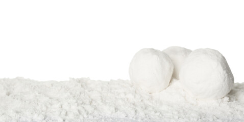 Round snowballs against white background. Space for text