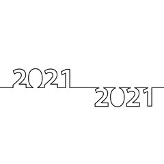 Happy New year 2021. One line logo .vector