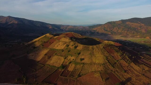 Aerial view of Chu Dang Ya volcano mountain near Pleiku city, Gia Lai province, Vietnam. Chu Dang Ya mountain is a volcano that has stopped working