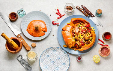 Baked pumpkin with meat