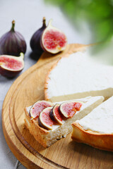 cheesecake with fig. delicious classic cheesecake served with fresh figs, and fig with selective focus