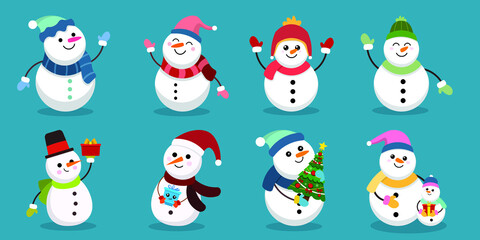 Fototapeta premium Set of Cute snowman christmas.Vector illustration 