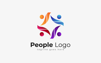 Abstract Colorful People Logo Illustration. Flat Vector Graphic Design Template.
