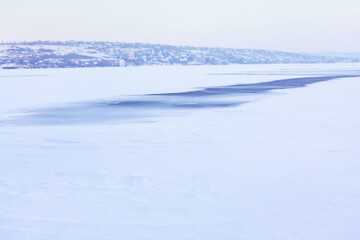 Fototapeta na wymiar Arctic village landscape . Winter scenery with frost nature 